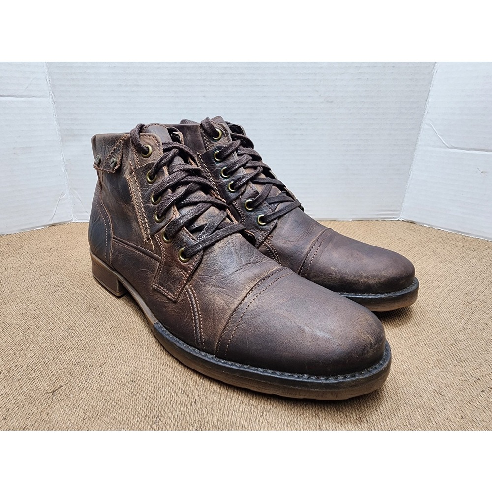 Bullboxer Kelden Brown Leather Cap Toe Combat Boots Mens 8 Side Zip Portugal